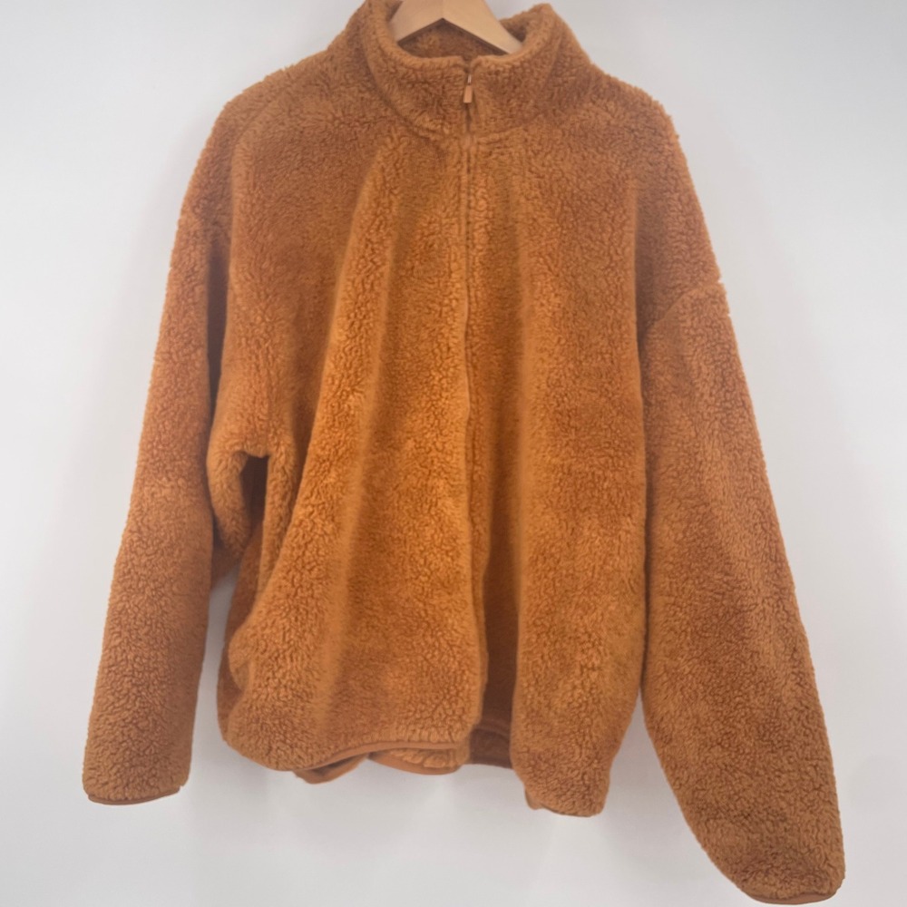 Victoria's Secret PINK Teddy Fleece Full Zip Jacket Ginger Brown XXL Oversized
